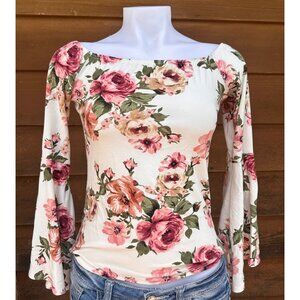 Polly & Esther Off the Shoulders Floral Bell Sleeve Top Size S